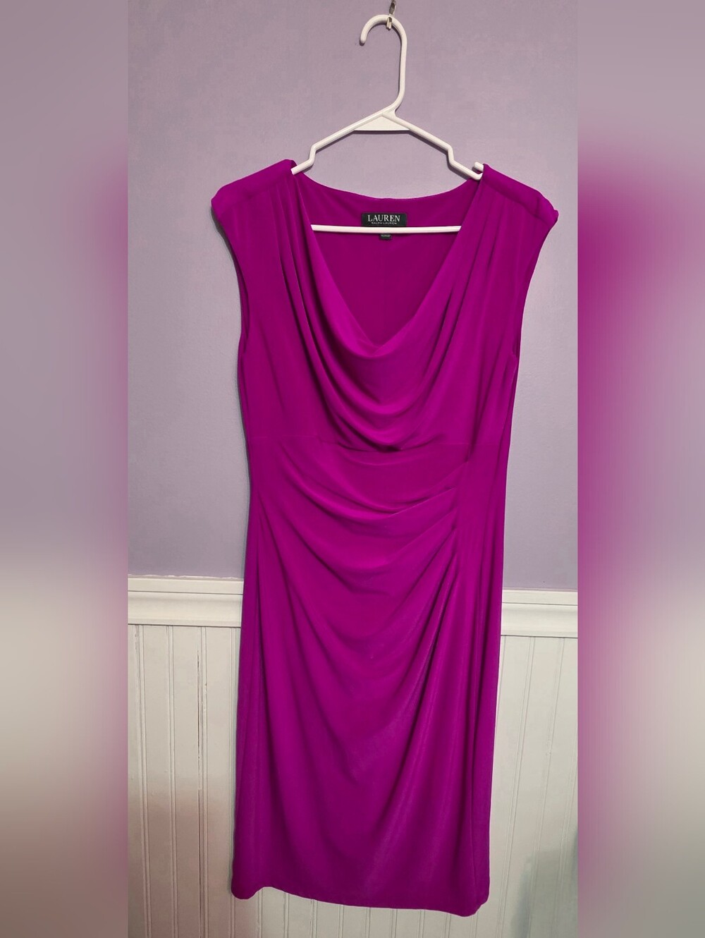 Ralph Lauren, Fuchsia Draped Cowl Neck Cocktail Dress, Size 10